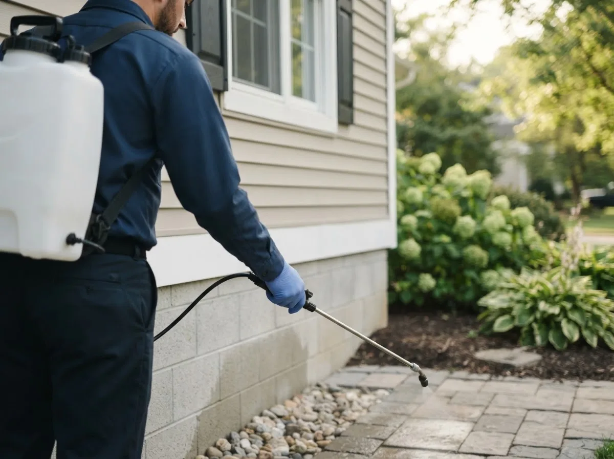 Pest control technician inspecting a home in Drummond, WI